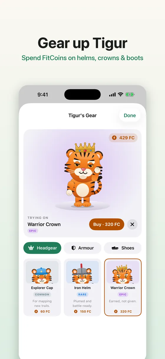 Gear for Tigur bought with FitCoins